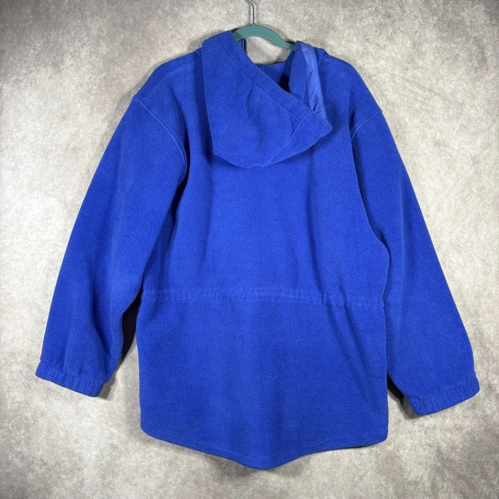 L.L. Bean Jacket Womens Large Blue Fleece Hoodie Full Zip Cinched Waist Outdoors